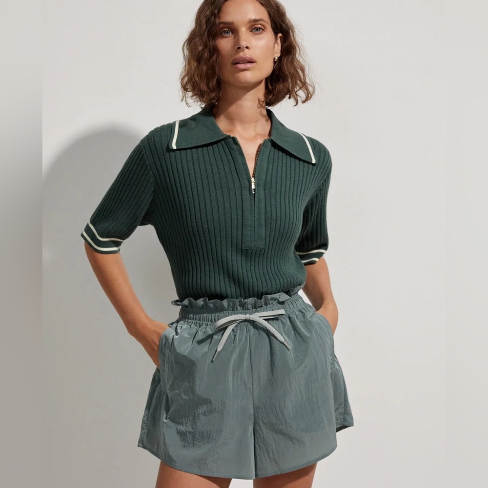 Varley Tulair Shimmer Shell Shorts - Green Drawstring Shorts